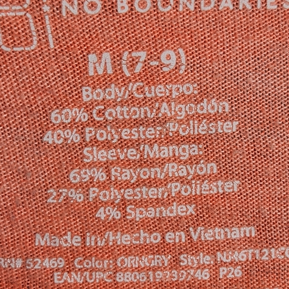 No Boundaries Orange w/Grey Thermal Raglan 3/4 Sleeve Top Size Medium (7-9) - Picture 6 of 7